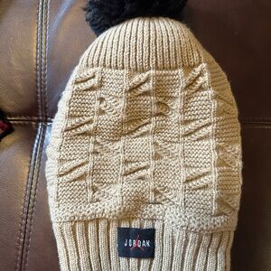 Jordan Tan Knit Beanie with Black Pom